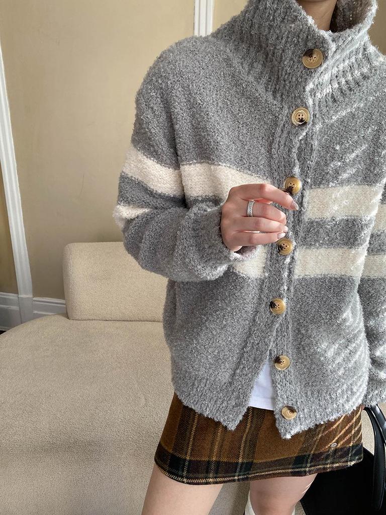 Синан Двусторонний Кардиган с Контрастными Полосками SN6889