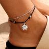 Vintage Fashion Multi Layer Women Leather Sun Pendant Anklets Beads Charm  Foot Chain