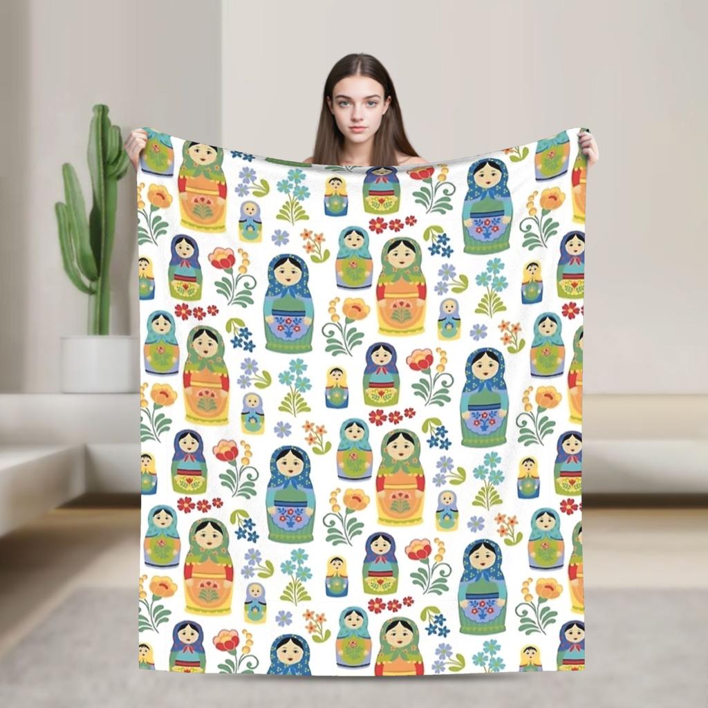 Matryoshka Russian Nesting Doll Blankets Cute Fleece Funny Breathable Throw Blankets for Chair Covering Sofa Decoration Outdoor