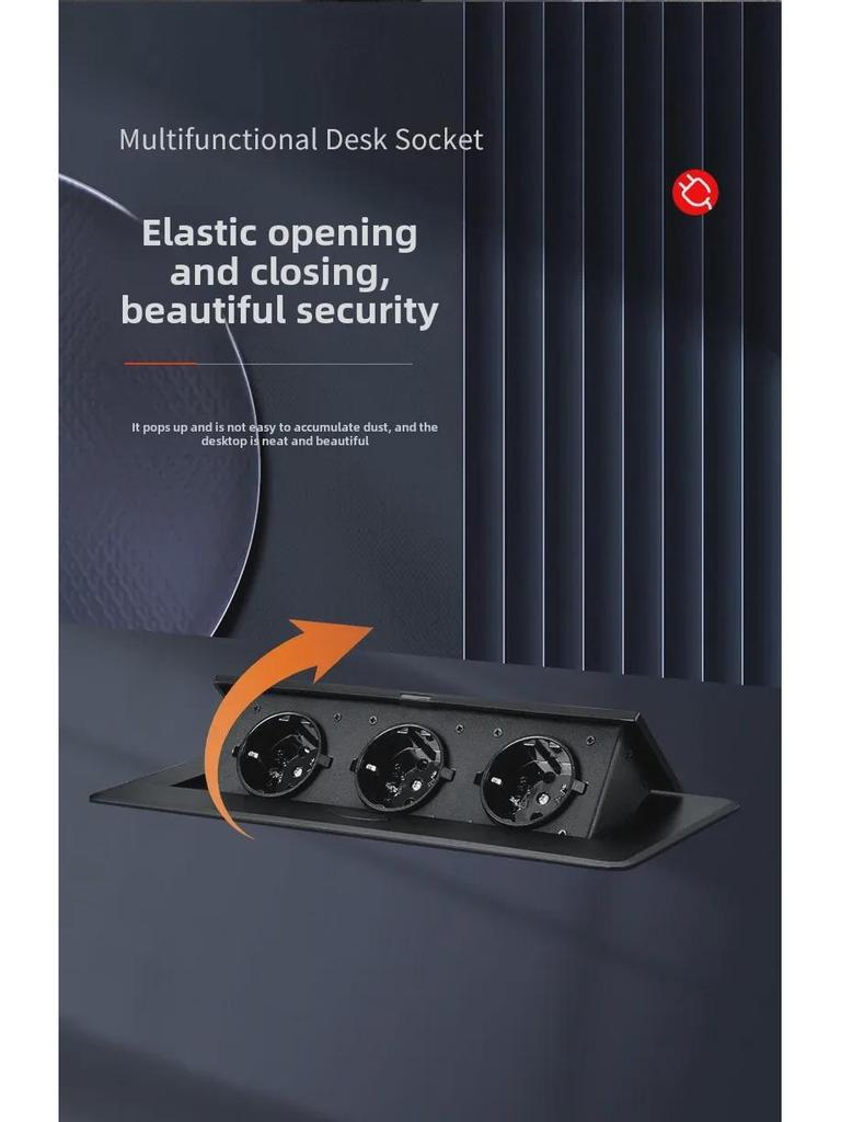 Slow Rise Pop-Up Hidden EU Power Multimedia Socket for European, American, and German Standard USB Conference Tables