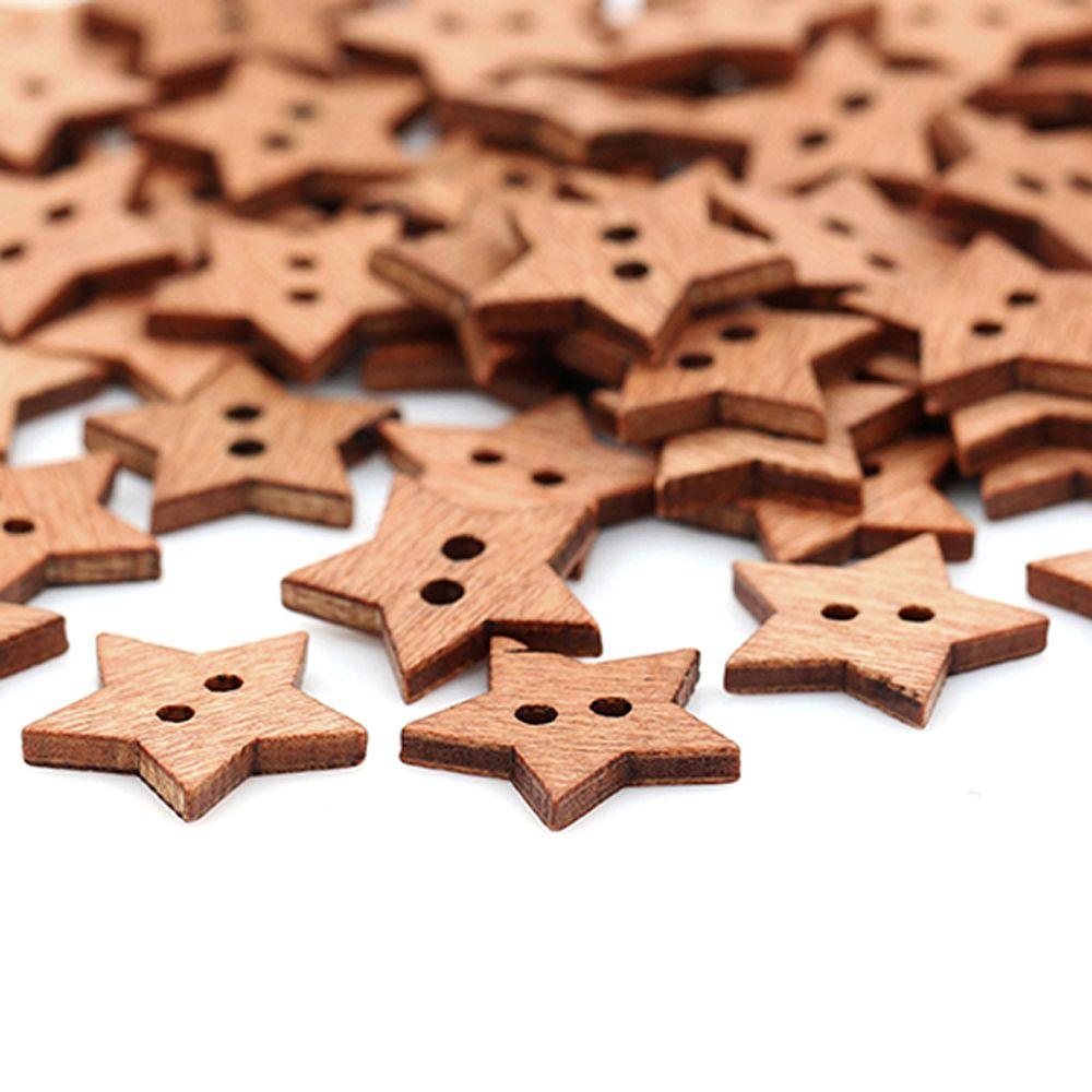 100 шт. Украшения Поделки Скрапбукинг Деревянные Звезды Форма 2 Отверстия Пуговицы