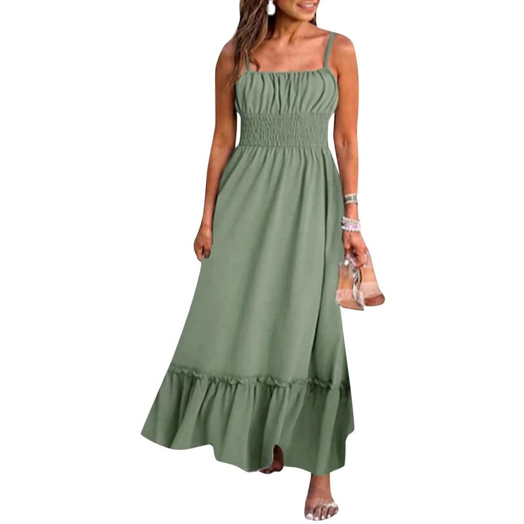 Женское летнее платье макси без рукавов с цветочным принтом на тонких бретельках, пляжное длинное платье в стиле бохо, пляжная одежда для отпуска