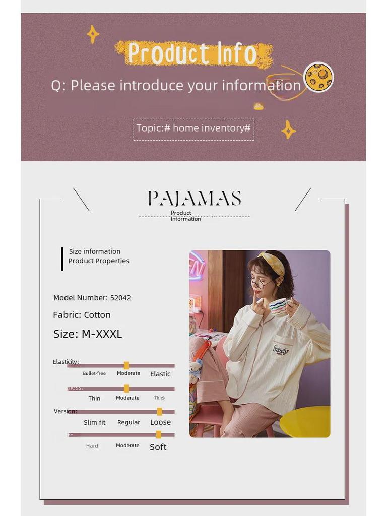 Women's Pure Cotton Pajamas Set: Loose, Long-Sleeve, Solid Color, Ideal for Spring, Autumn, and Winter, Wearable Outside, Large Sizes Available.