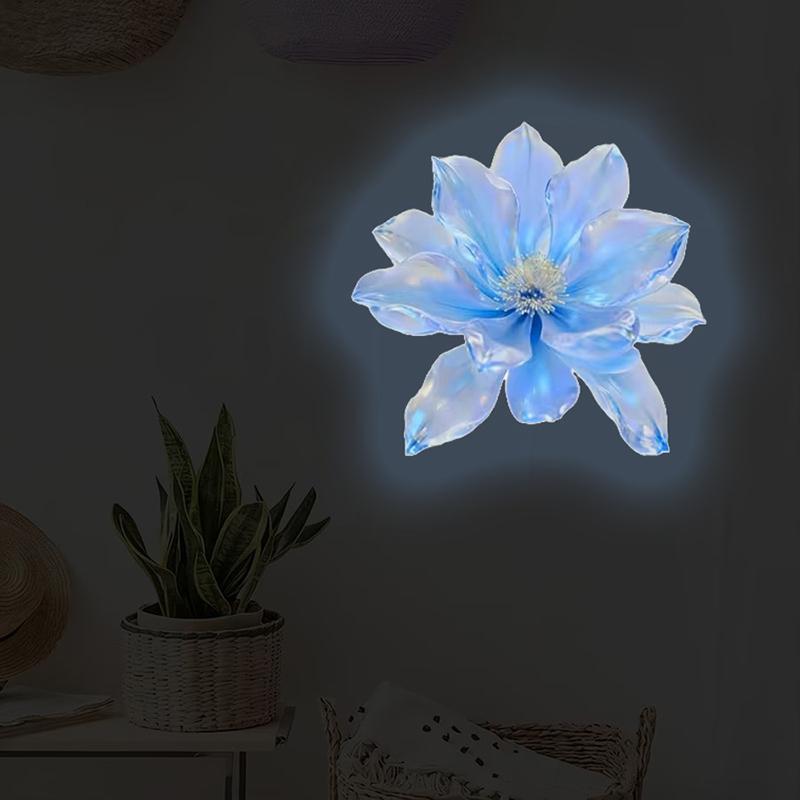 Glow-In-The-Dark Rainbow Blue Flower Toilet Sticker Shiny Crystal Floral Theme Decal Self-Adhesive Removable Bathroom Decoration