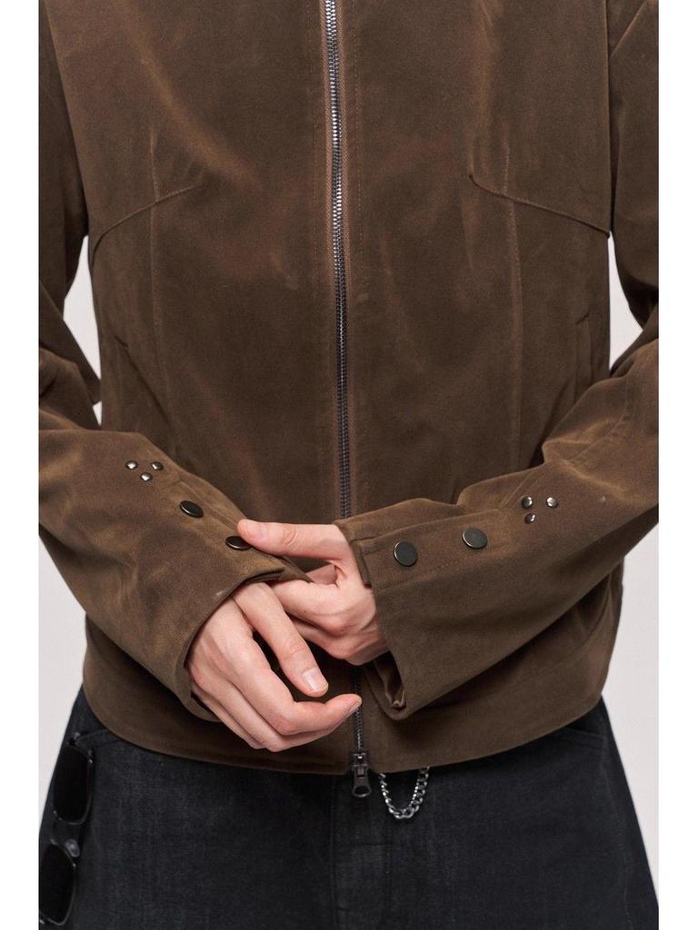 Lade Autumn "Modern Times" Retro Suede Stand Collar Harrington Jacket for Men and Women