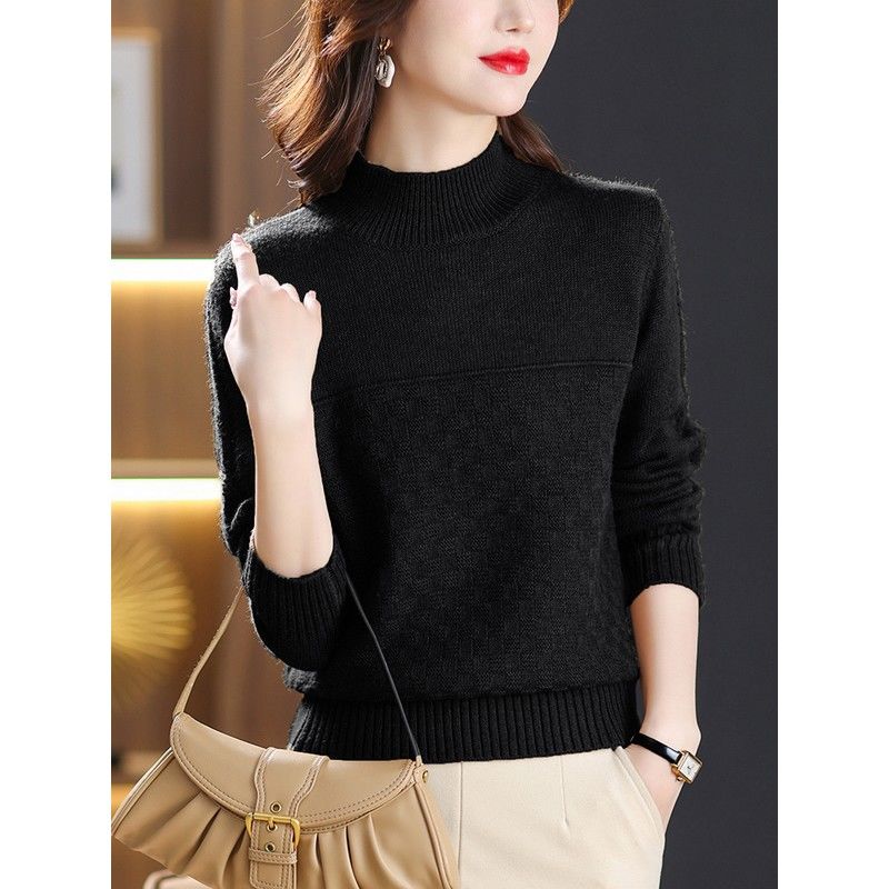 Осенние женские пуловеры с полувысоким воротником, вязаные, с длинным рукавом, повседневные свитера для мамы