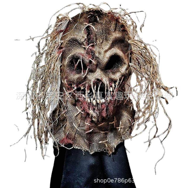 New Scary Scarecrow Halloween Mask Latex Premium Scarecrow Headgear Sack Ghost Head