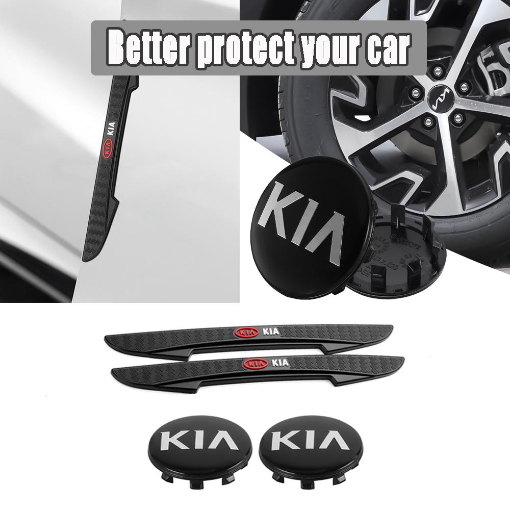 AABIY1 4Pcs Car Wheel Center Hub Cap With Crash Anti Collision Protector Strip For KIA Sportage GT RIO Ceed Picanto Pegas Sorento Niro