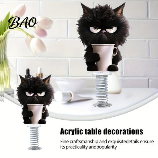 Funny Vehicle Wobble Decor Cute Cat Car Dashboard Decorations with Spring Swing Design, 2D Flat Acrylic Kitten Vivid Figurines for Ornaments,