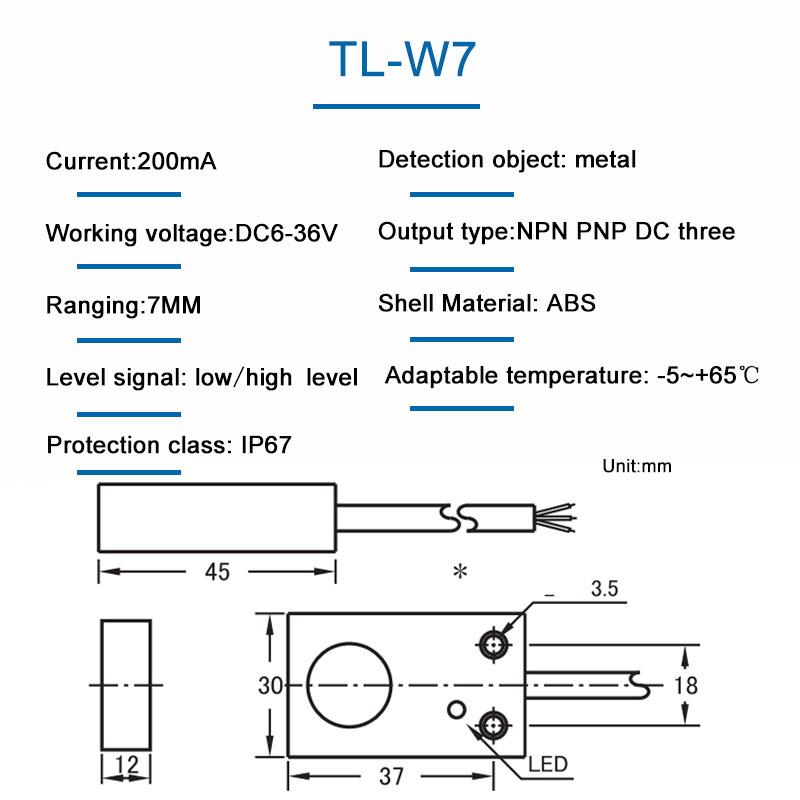 Индуктивный квадратный бесконтактный переключатель металлический датчик TL-W7 расстояние срабатывания 7 мм DC трехпроводной NPN/PNP, NO/NC, DC6-36V