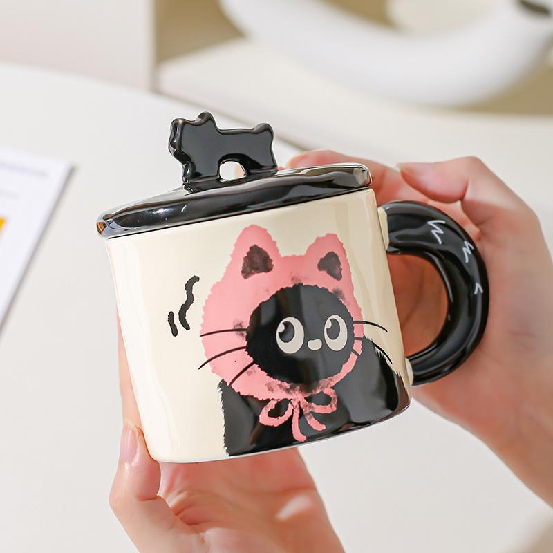Cute Cat Cup Office Mug with Lid Water Cup Ceramic Couple Gift Souvenir Gift Box Birthday Creativity