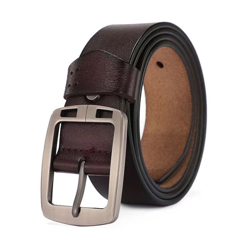 Men Stylish Genuine Leather Belt With Square Alloy Buckle For Daily Wear Office