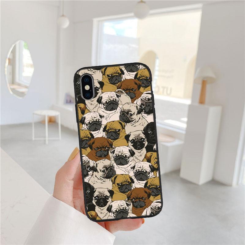 MY6 Cute Pug Dog Soft Shell Phone Case for iPhone 16 15 14 13 12 Pro Max Plus Mini