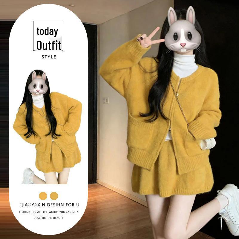 Элегантный женский вязаный кардиган и короткая юбка (petite) – Осень/Зима, Омолаживающий, Стройнящий, Изысканный стиль