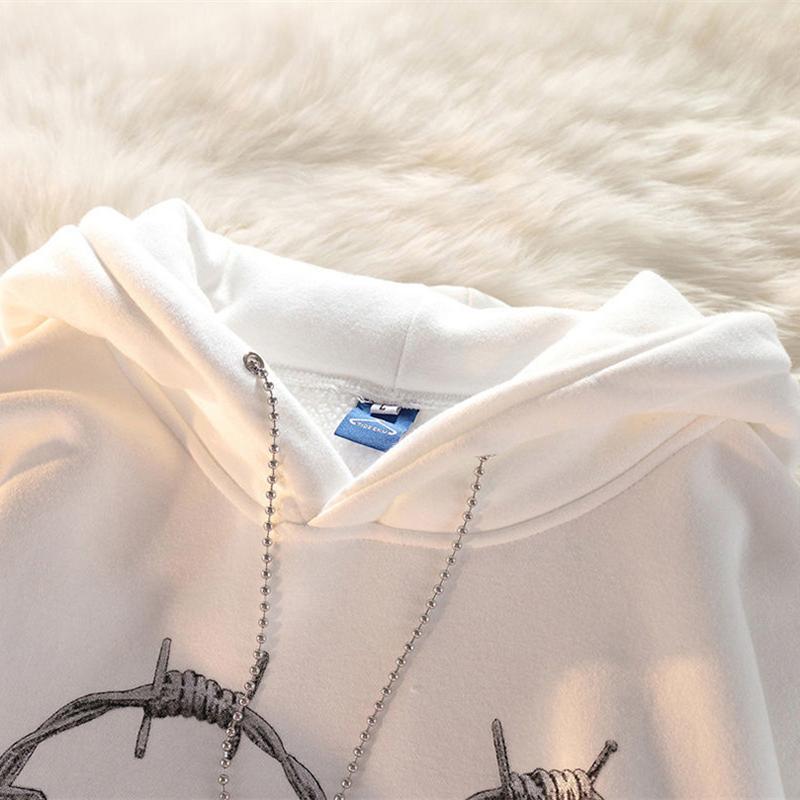 Толстовка женская в стиле панк, готическая цепочка, пуловер с принтом сердца, толстовки, уличная одежда большого размера, белый спортивный костюм в стиле хип-хоп, женская верхняя одежда