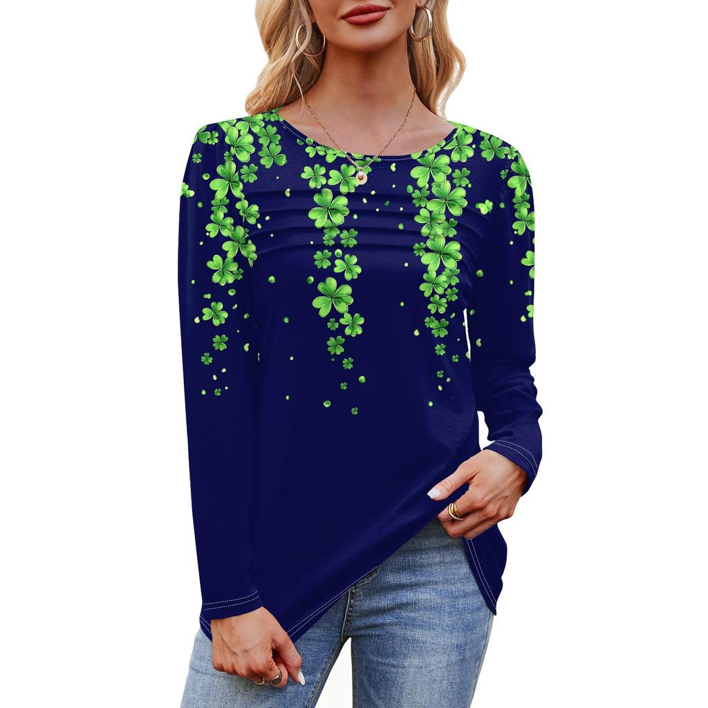 Женский свободный повседневный топ с круглым вырезом и длинными рукавами, модный топ