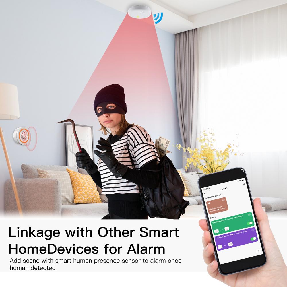 Интеллектуальный датчик сирены Wi-Fi, звуковая и визуальная сигнализация, громкая сигнализация 90 дБ, приложение, дистанционное управление, дом