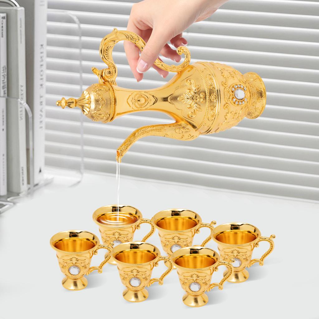 Turkish Tea Set, Vintage Turkish Coffee Set with Pot and 6 Cups for Home Decor Birthday Christmas Housewarming Wedding