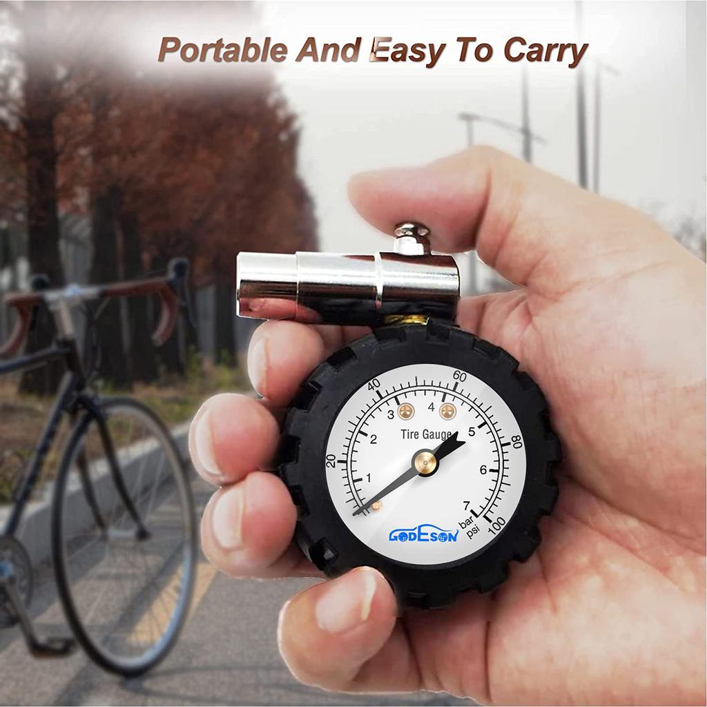Presta Valve Gauge, GODESON Analog Presta Valve Bicycle Tire Pressure Gauge,100PSI/7Bar, Suitbale For Hybrid Bike Tire Inflation Range