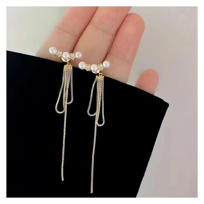 WICKM длинные серьги с жемчужной бахромой женские Популярность Совместимы с металлической аллергией кольцо игла из серебра S925 милые серьги 18-каратное золото любитель годовщина