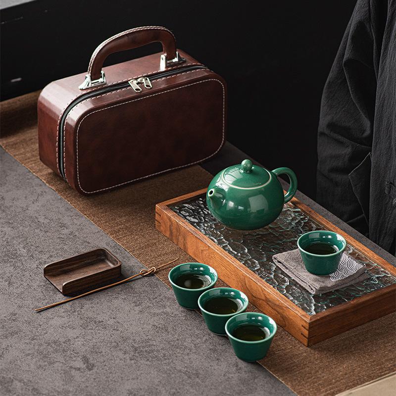 Travel Tea Set Outdoor Camping Portable Tea Set Black Pottery Kuaike Cup Kung Fu Tea Set Storage Bag Business Gifts