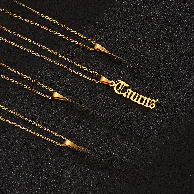 Twelve Constellation Stainless Steel English Letter Necklace - Unisex Titanium Pendant Chain