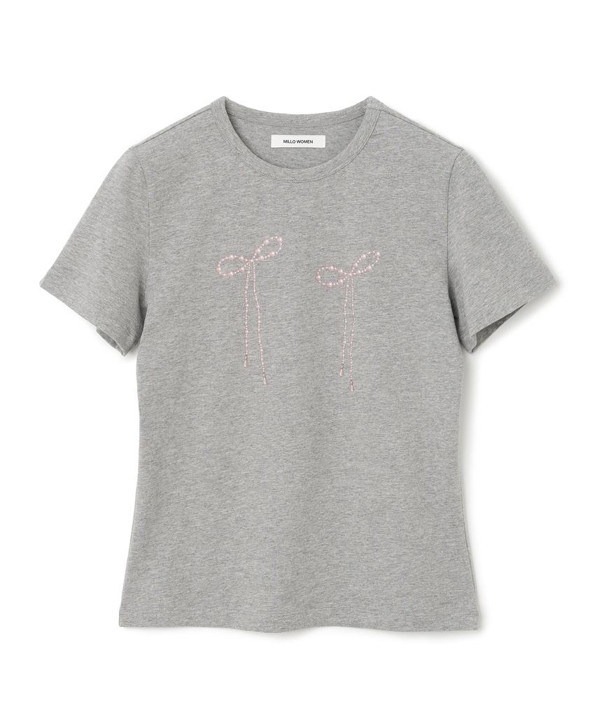 MILLO WOMEN Pearl Ribbon T-Shirt [Melange Gray]