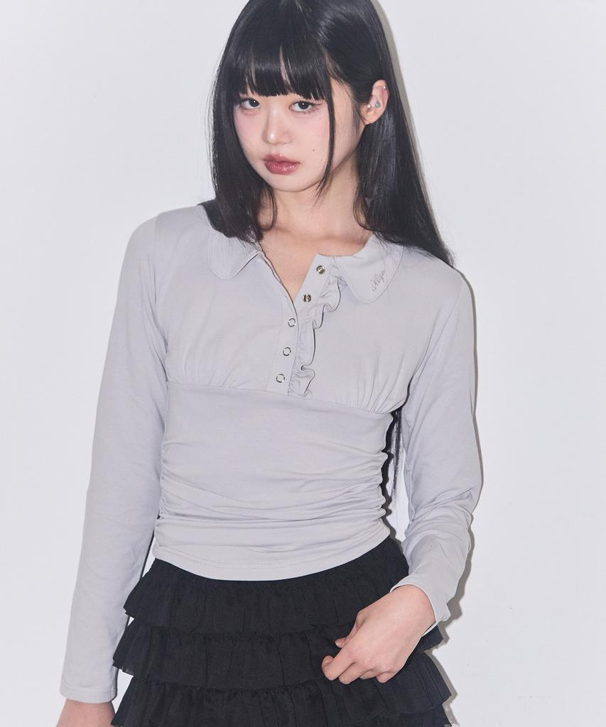 ILLIGO Collared Shirred Top Grey