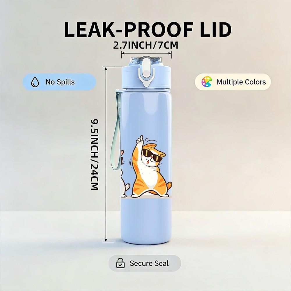 1PC Three Cute Meerkat Standing Cartoon Print 750ml Color Plastic Sports Water Bottle Leakproof Flip Straw Lid Suitable for Sports Office Home Use