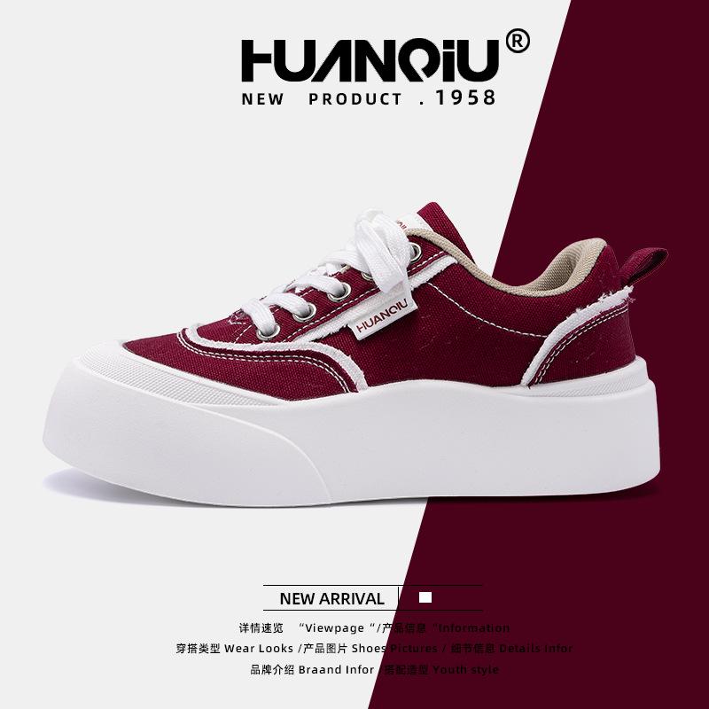 Глобальные толстые туфли на платформе женские ZHQ68216 весенние новые универсальные студенческие женские туфли популярные бордовые парусиновые туфли