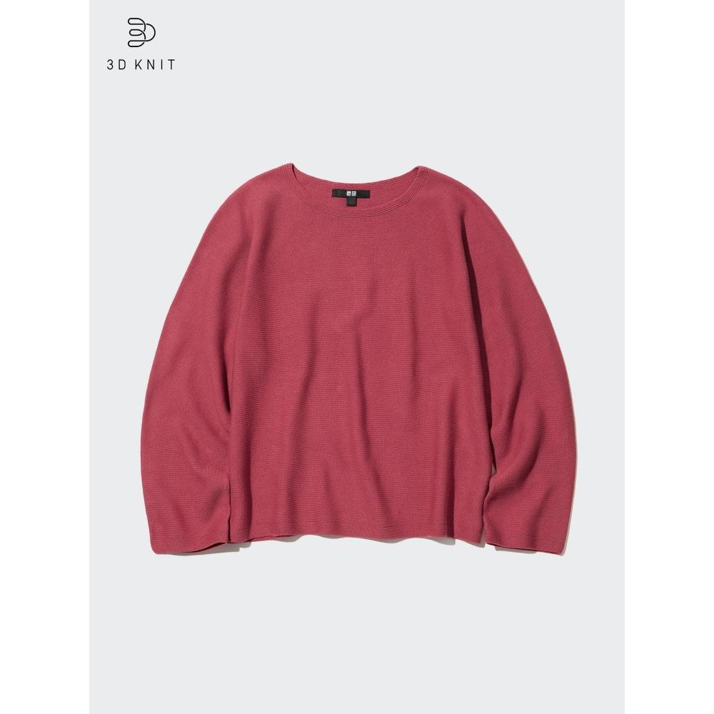 Uniqlo 3D вязаный хлопковый свитер с круглым вырезом и длинным рукавом 