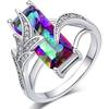 Cao Shi Rainbow Gemstone Square Ring - European & American Style Topaz Imitation for Women
