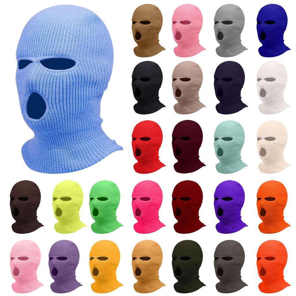 Three Hole Candy Colored Wool Hat With A Hood For Outdoor Cycling Windproof Mask