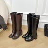 Версия из коровьей кожи~ серия miu кожаные ботинки на толстой подошве до колена женские простые и тонкие длинные сапоги толстый каблук высокие рыцарские сапоги