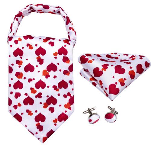 Mens Ascot Tie Set Paisley Cravats Red Black Blue Gold Pink Silk Vintage Scarf