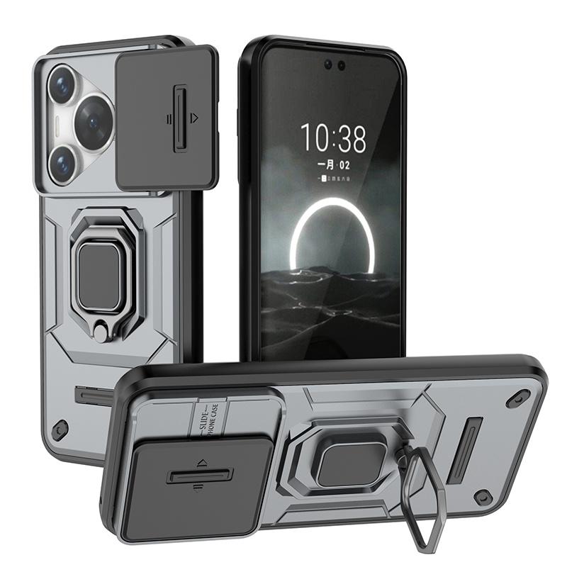 Shockproof Armor Funda For Huawei Pura 70 Pro Case Slide Camera Lens Protect Ring Stand Phone Cover For Pura70 Pro + Plus Capas