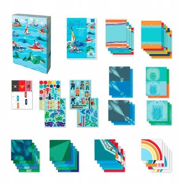 Origami boats and candy boxes in the underwater world