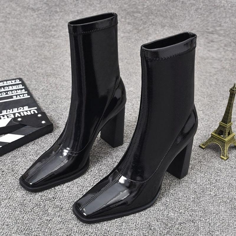 Женские ботильоны с квадратным носком, туфли на очень высоком каблуке, тренд 2025 года, дизайнерские кожаные зимние ботинки «Челси», новые зимние туфли-лодочки Mujer Botas