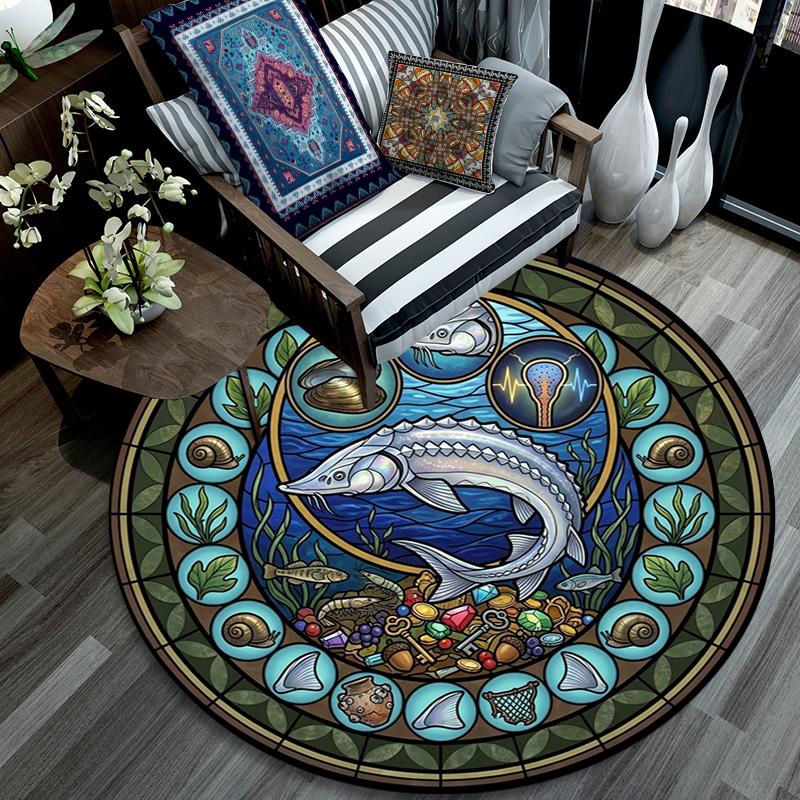 Ocean Life Symbols Round Area Rug Under Office Chairs Bedroom Living Room Home Decor