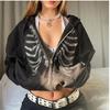 Autumn Vintage Harajuku Fashion Trend Hooded Jacket Streetwear Rhinestone Skeleton Hoodie Women Gothic Zip Up Sweatshirts Female