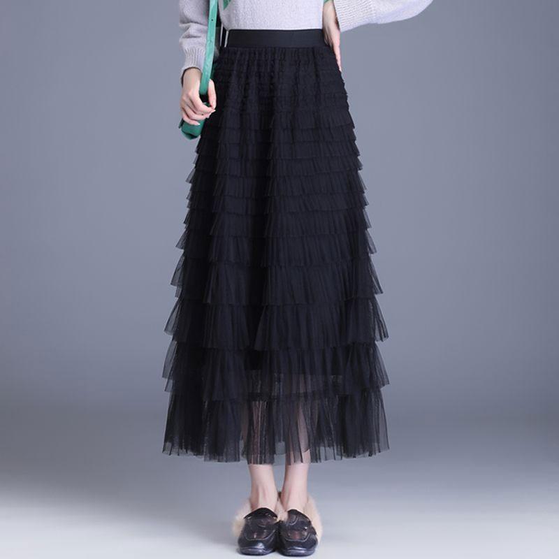 Эластичная талия Сетчатые длинные юбки для женщин Элегантные винтажные с высокой талией Пышная юбка из тюля Юбка-торт Женская одежда