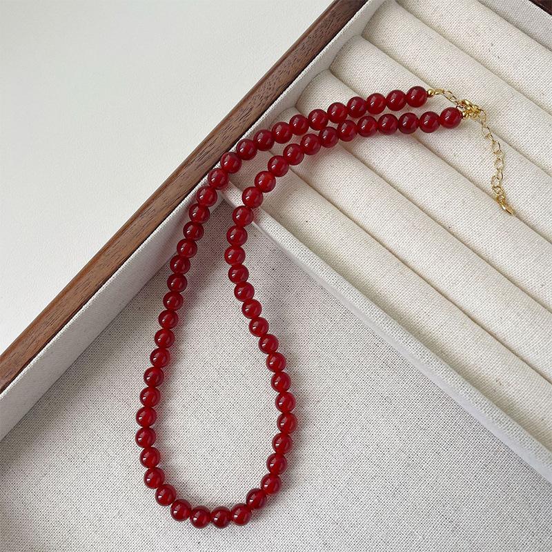 Ticky Корейское Высококачественное Серебро S925 Красный Агат Ожерелье для Женщин - Простое, Элегантное Рождественское и Новогоднее Подарок