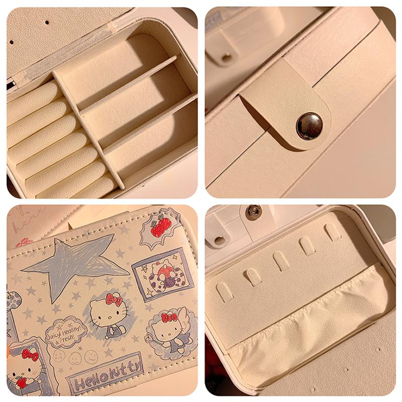 Кавайи Хелло Китти Шкатулка для украшений Серьги Портативная Кольцо для necklaces Милая ПУ Кожаная Коробка для хранения Дорожная Мини Компактный Аксессуар