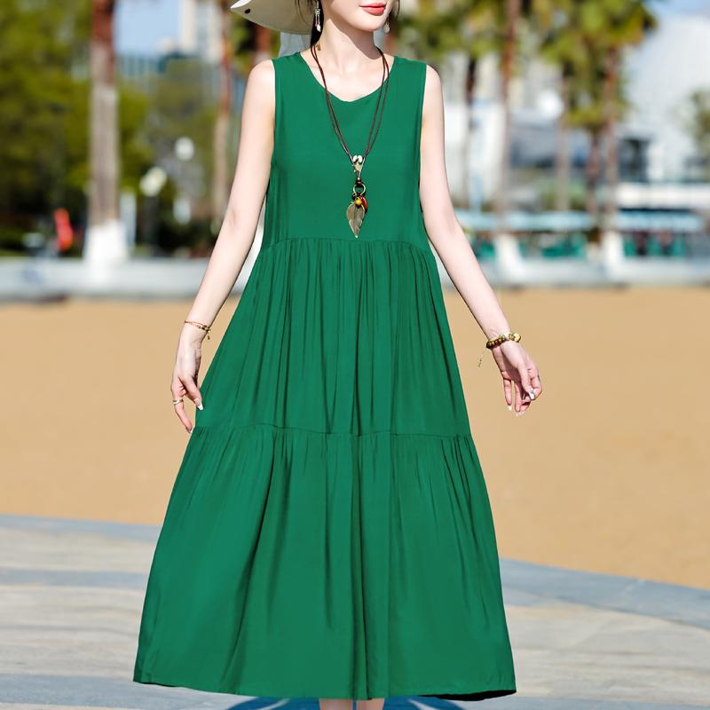 Плюс Размер Элегантное Женское Летнее Платье Повседневное Свободное Длинное Платье Без Рукавов Женская Винтажная Одежда