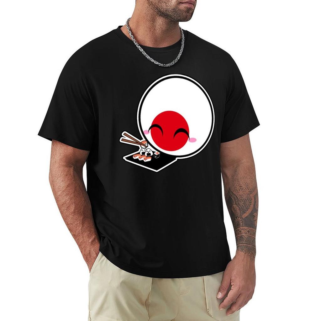 Japanball Sushi Polandball Countryball Tshirt Vintage Print Crew Neck Tee