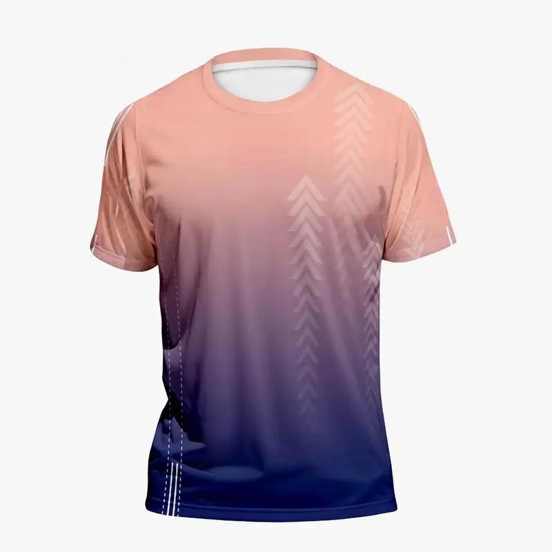 Men's Clothing 3D Gradient Short Sleeve T-Shirt Outdoor Sports Quick Dry T-Shirt Basketball Training Running T-Shirts for Men