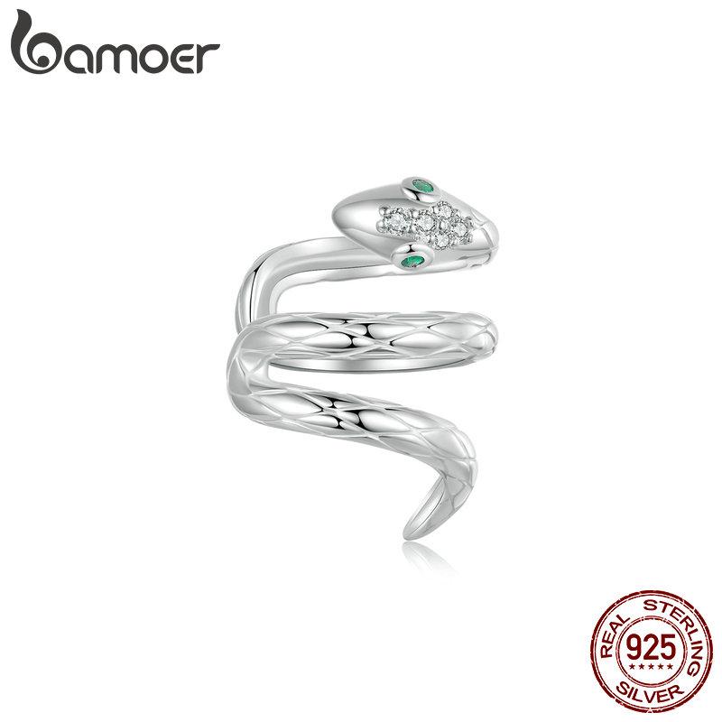 BAMOER 925 Sterling Silver Coiled Snake Ear Cuffs Unique Personalized Fashion Earring For Women Fine Jewelry