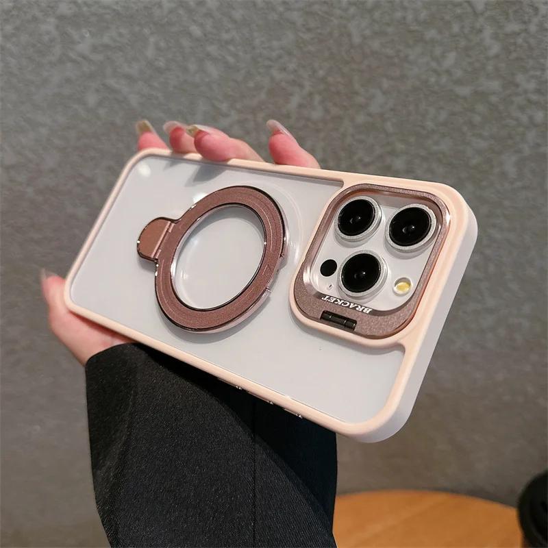 Чехол-подставка с двумя металлическими кольцами для iPhone 15 14 13 12 11 16 Pro Max 15 Plus Чехол для Magsafe Магнитная беспроводная зарядка Крышка