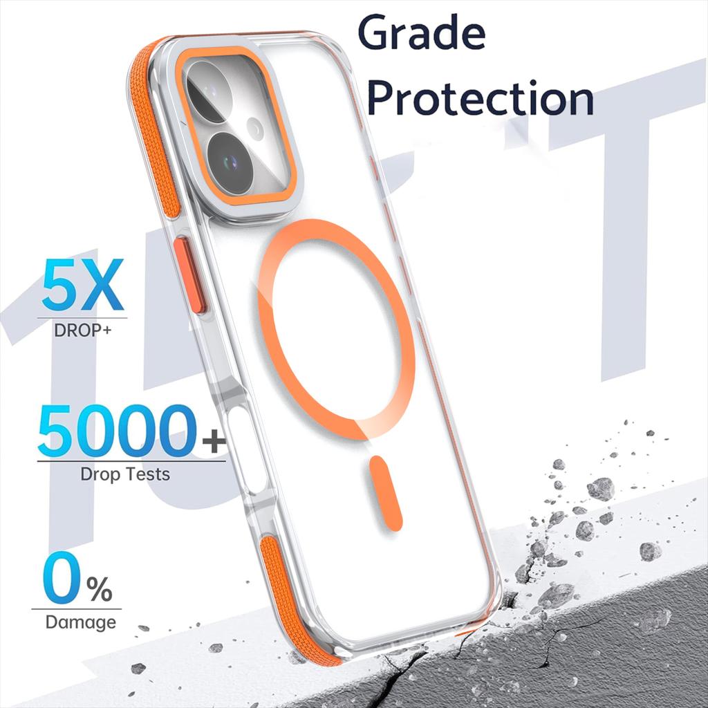 For iPhone 17 Magnetic Case TPU Acrylic Clear Phone Back Cover with Lens Protector Kickstand