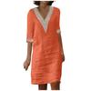 Ladies Lace Stitching V Neck Embroidered Exquisite Embroidered Lace Short Sleeve Cotton Linen Dress Summer Linen  Dress